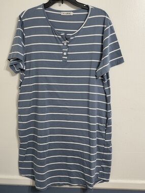 Blue & White Striped Midi Dress